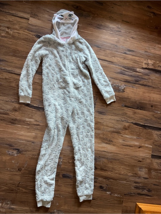 Other - Cozy Cream Kitty Hooded Kids Footie Pajamas with Pink Accents